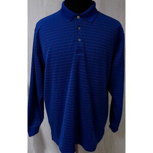 Champion Tour Mens XL Blue w/ Black Stripes Long Sleeve Logo Polo Golf Shirt